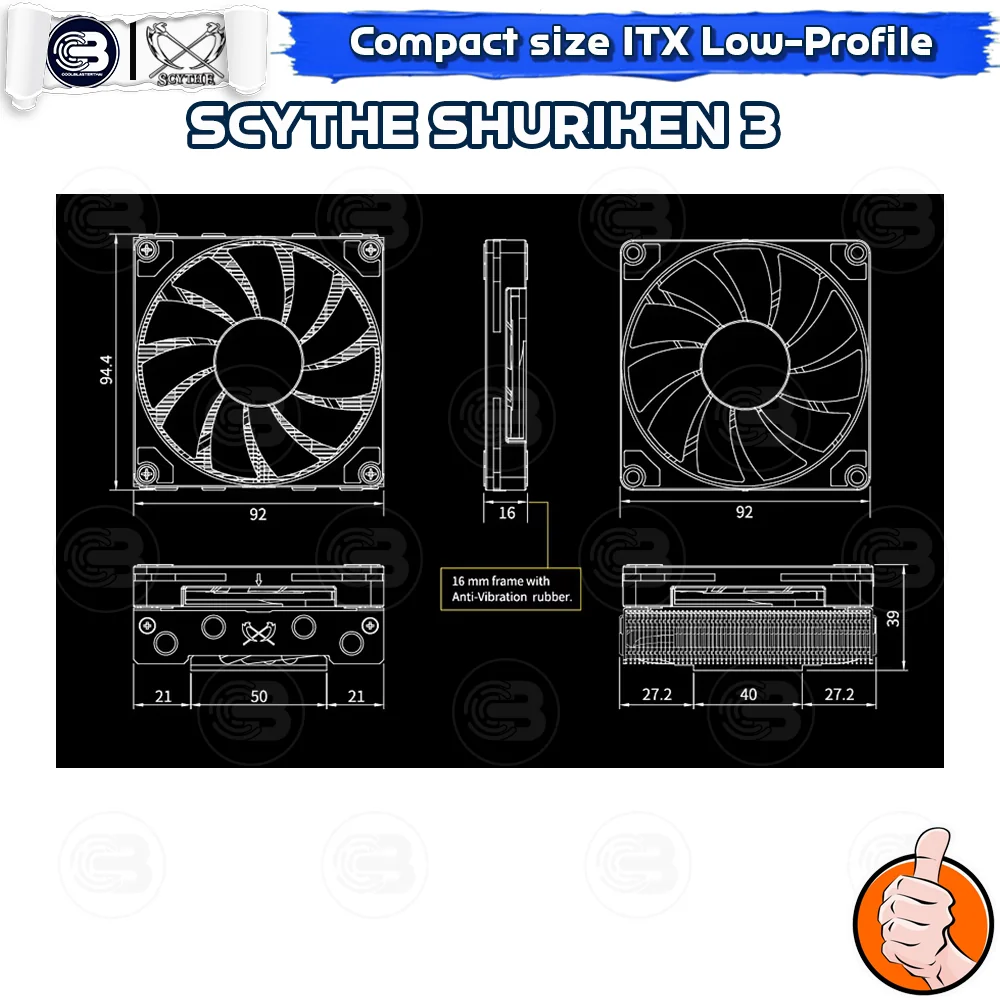 [CoolBlasterThai] SCYTHE SHURIKEN 3 Black Low-Profile CPU Cooler with 4 Heatpipes (AM5/LGA1851 Ready)