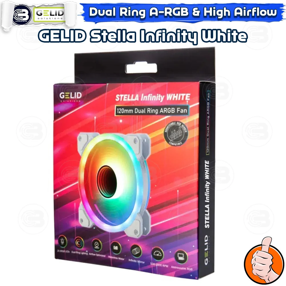 [CoolBlasterThai] GELID STELLA Infinity White High Performance 120mm Infinite Mirror Dual Ring A-RGB Fan Case (FN-STELLA-03-W)