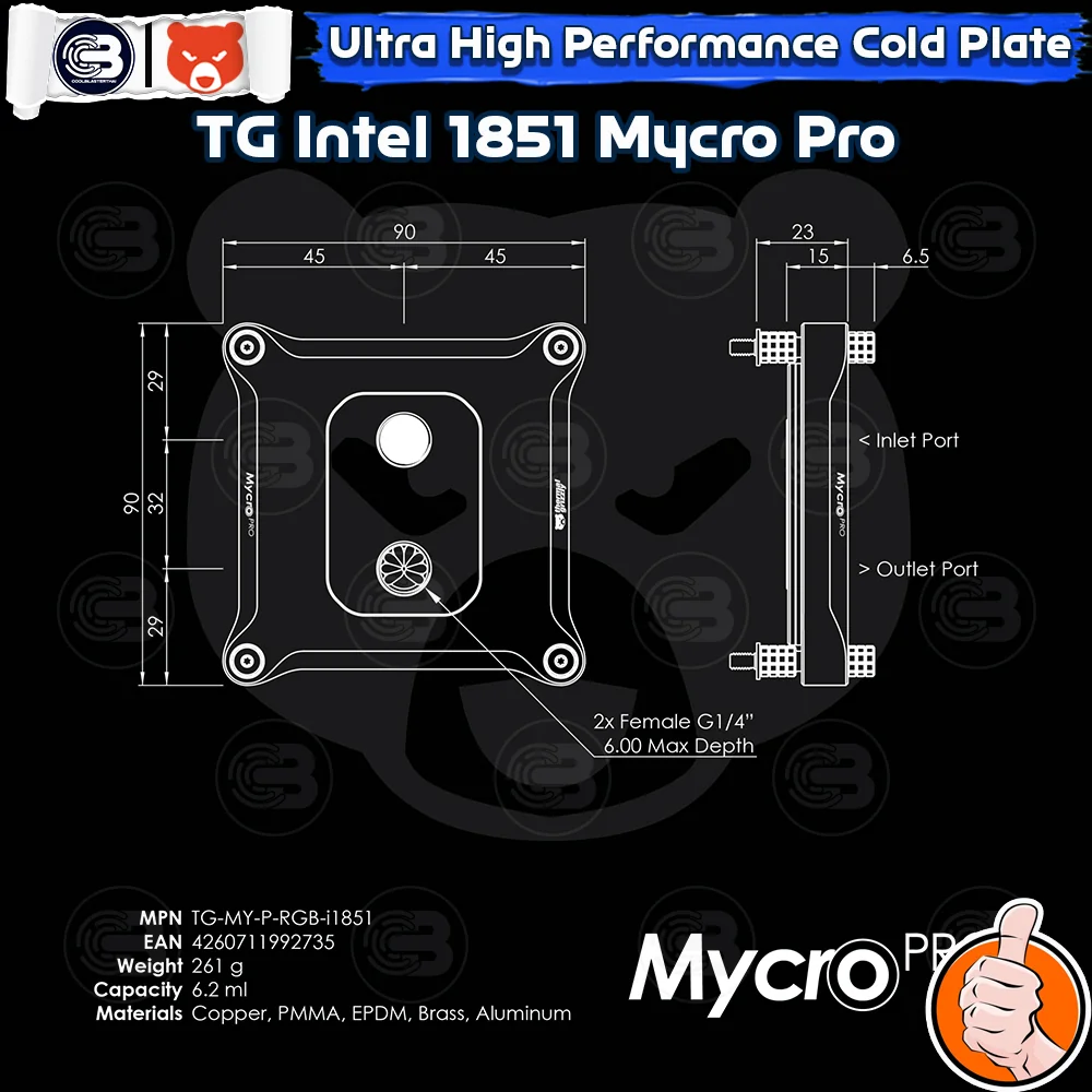 [CoolBlasterThai] THERMAL GRIZZLY INTEL 1851 MYCRO PRO For Intel LGA1851/1700 socket CPU Water Block (TG-MY-P-RGB-i1851)