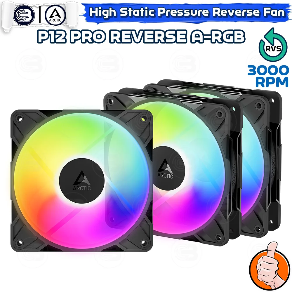 [CoolBlasterThai] ARCTIC P12 PRO REVERSE PST A-RGB BLACK (size 120 mm.) X3 Value Pack PC Fan Case ประกัน 6 ปี