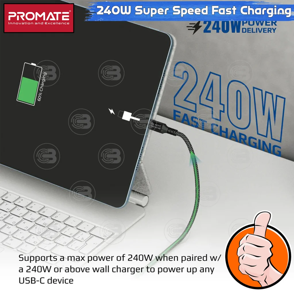 [CoolBlasterThai] PROMATE 240W Super Speed Fast Charging USB-C Cable (PowerBolt240-2M) (2Y Warranty)