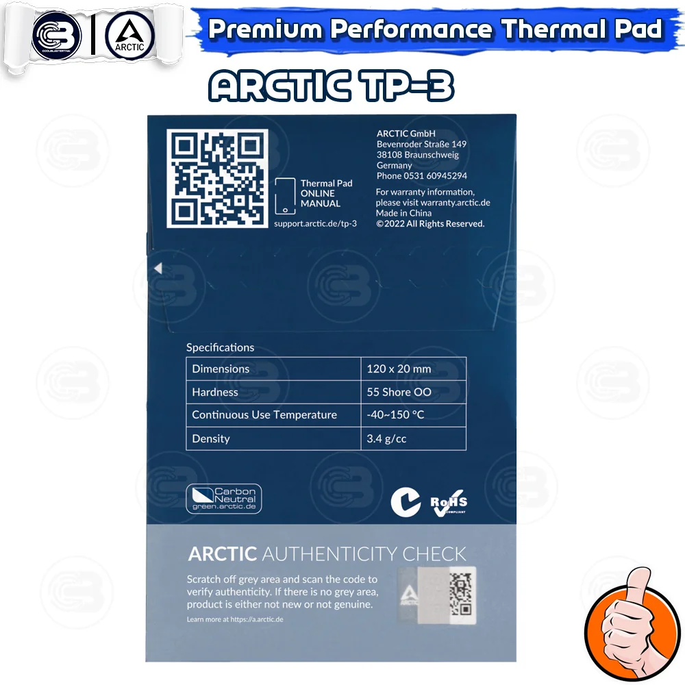 [CoolBlasterThai] ARCTIC TP-3 Premium Performance Thermal Pad 120x20x0.5 mm.(4 PCS) (ซิลิโคนนำความร้อน)