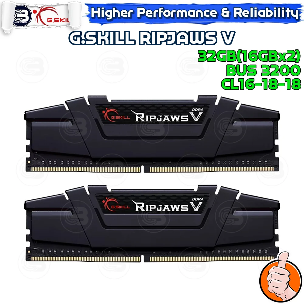 [CoolBlasterThai] G.SKILL Ripjaws V 32GB (16GBx2) BLACK DDR4-3200 CL16-18-18-38 (F4-3200C16D-32GVKB)