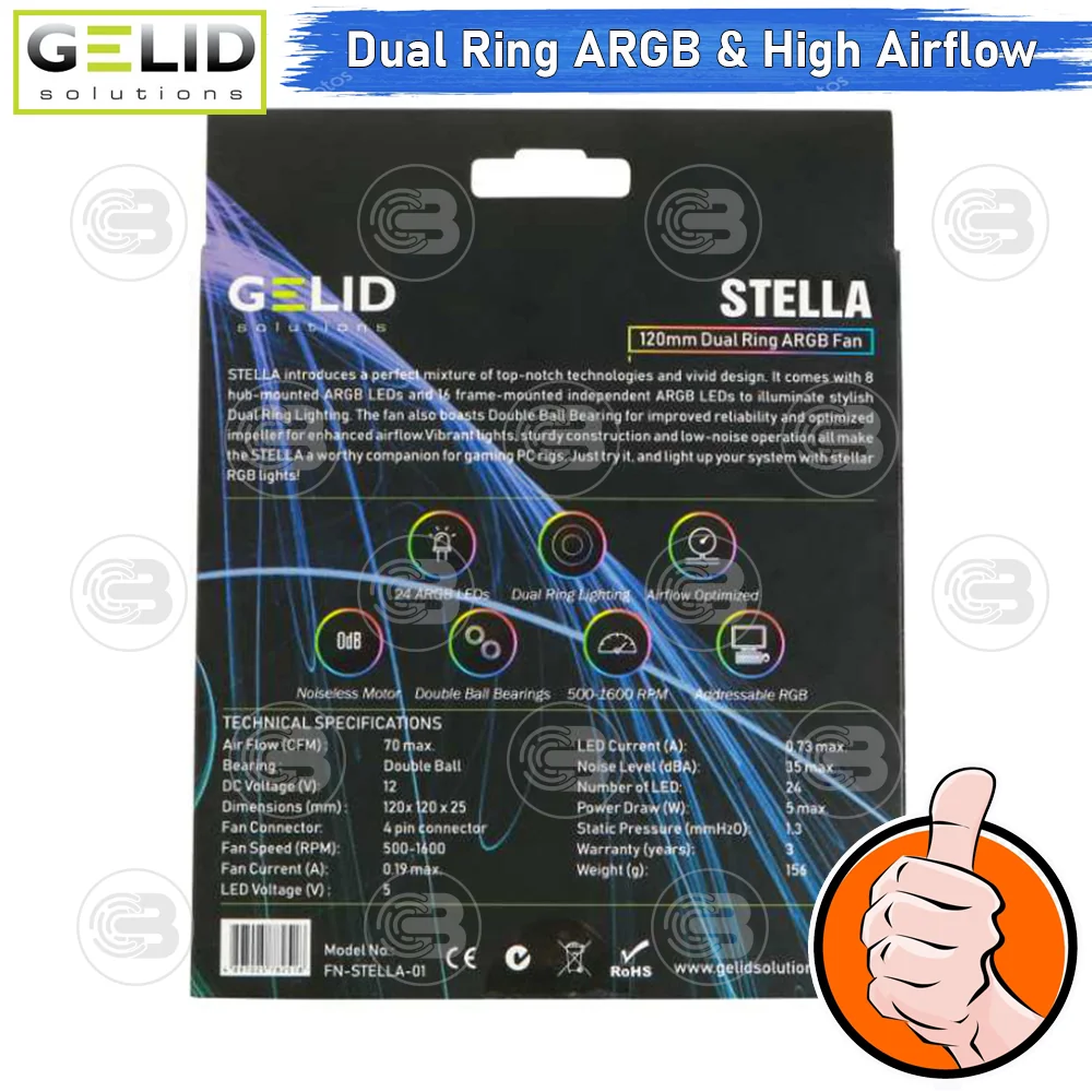 [CoolBlasterThai] GELID STELLA 12CM (120mm) High Performance 120mm Dual Ring A-RGB Fan Case ประกัน 3 ปี(FN-STELLA-01)