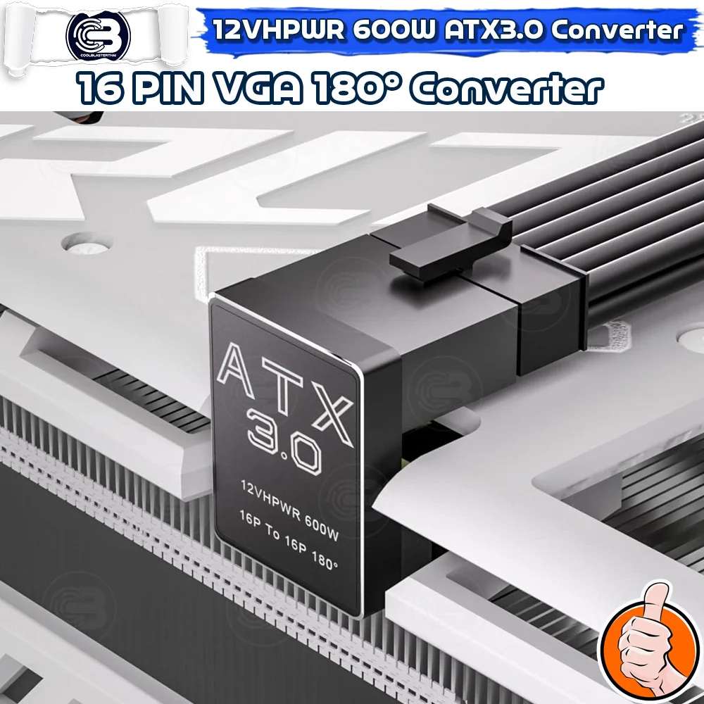 [CoolBlasterThai] Cable Management 16 Pin 12VHPWR ATX3.0 180 Degree Connector (REVERSE) BLACK