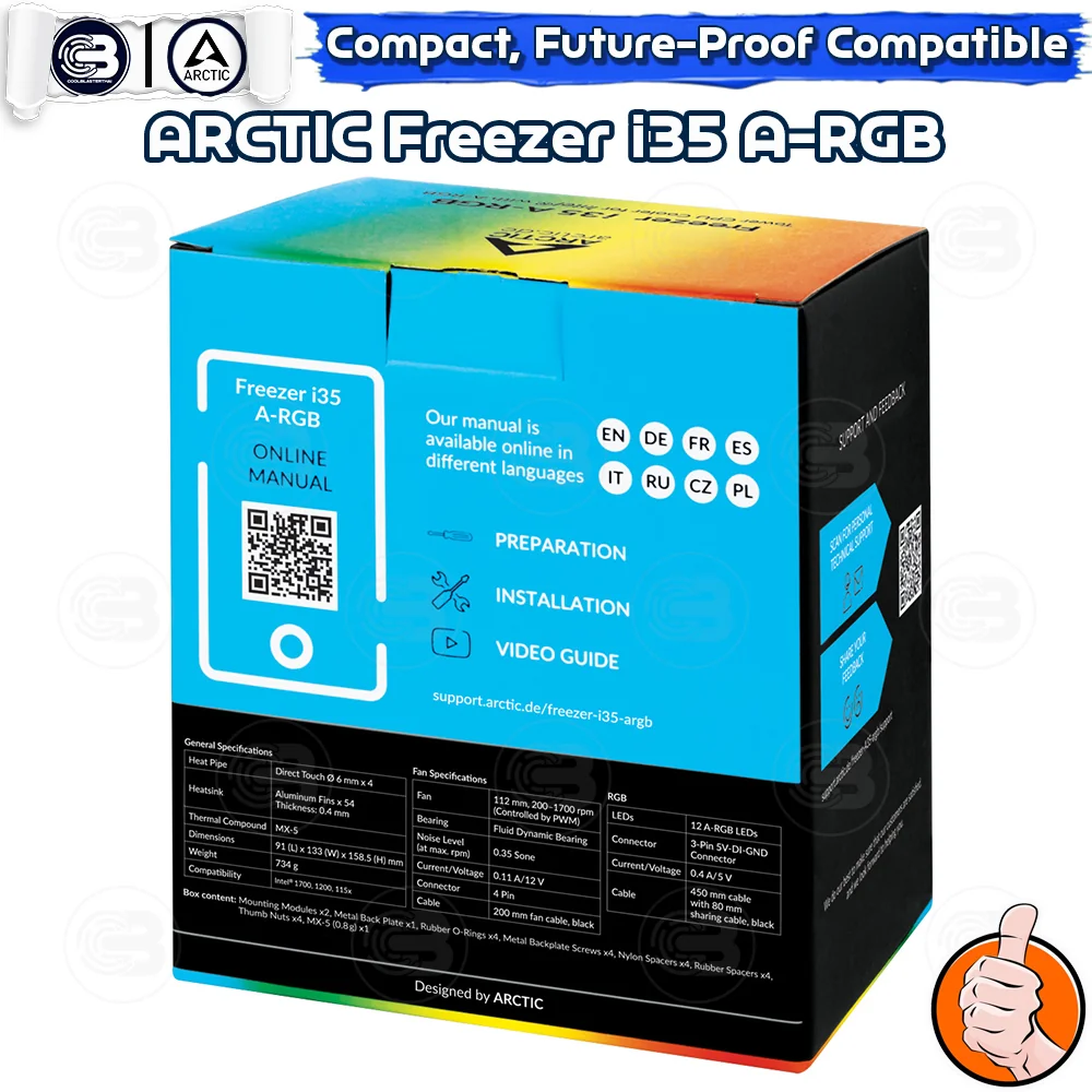 [CoolBlasterThai] ARCTIC FREEZER i35 A-RGB Tower CPU Cooler for Intel ประกัน 6 ปี (LGA1851/1700 Ready)