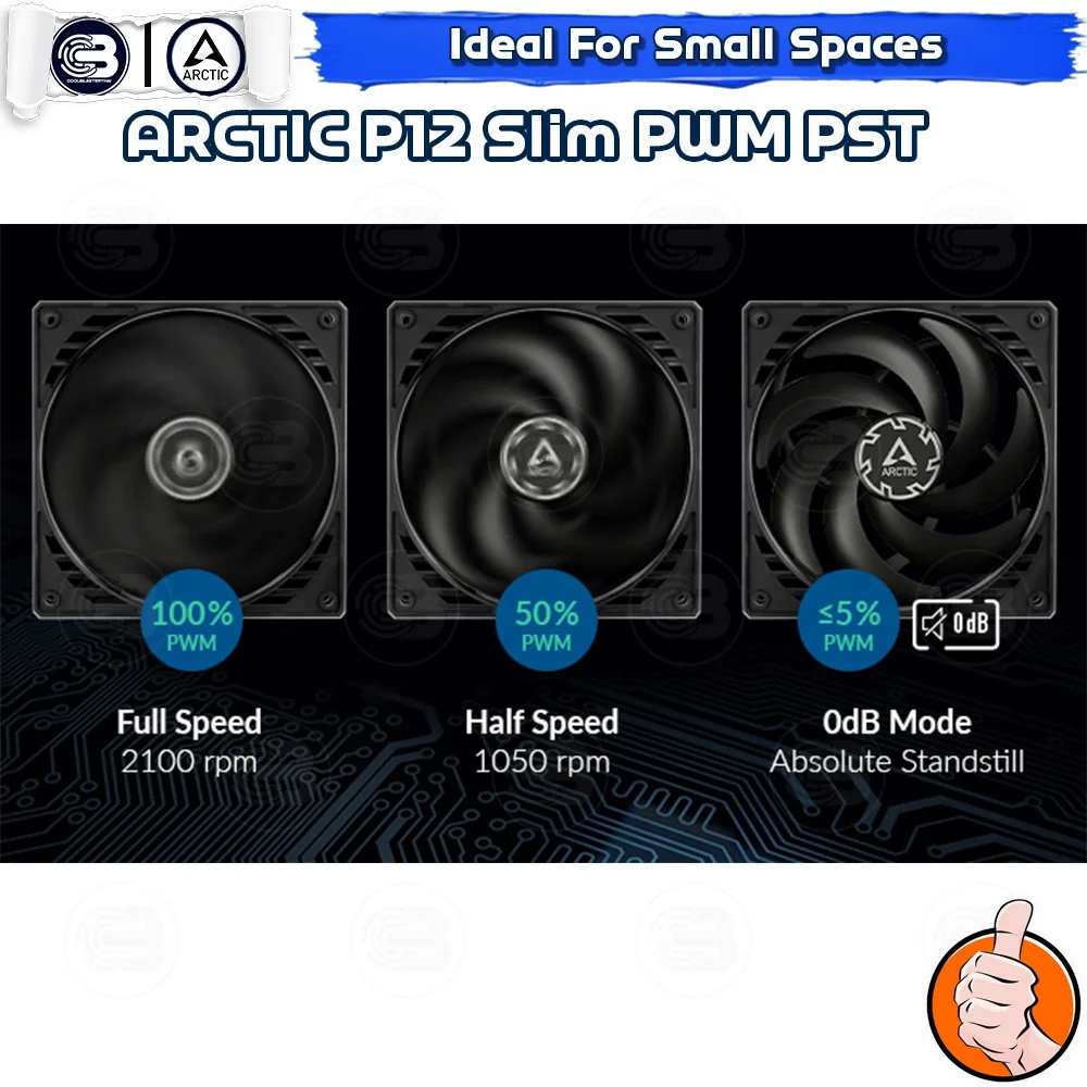 [CoolBlasterThai] ARCTIC P12 SLIM PWM PST BLACK (120 mm.) X3 Value Pack PC Fan Case ประกัน 6 ปี