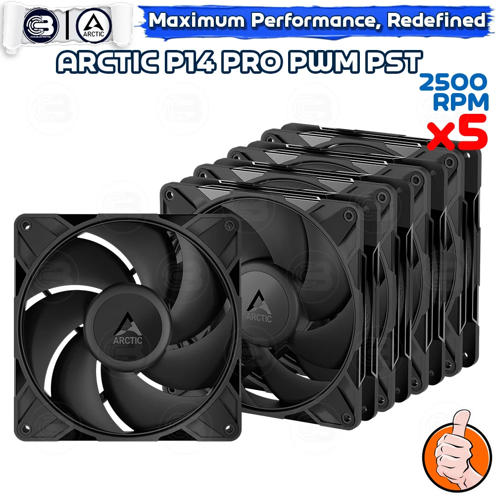 [CoolBlasterThai] ARCTIC P14 PRO PST BLACK (140 mm.) X5 Value Pack PC Fan Case ประกัน 6 ปี
