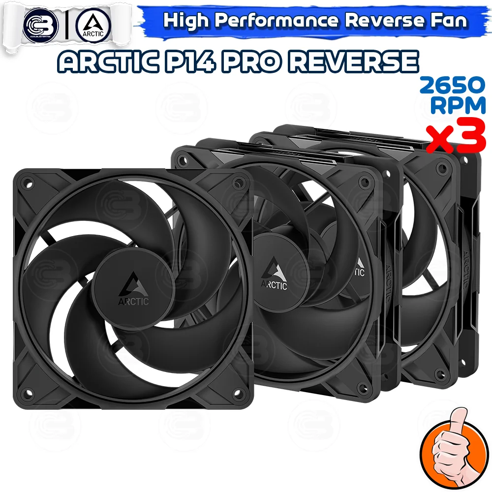 [CoolBlasterThai] ARCTIC P14 PRO REVERSE PST BLACK (140 mm.) X3 Value Pack PC Fan Case ประกัน 6 ปี