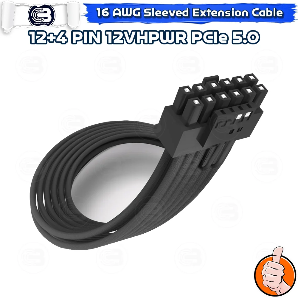 [CoolBlasterThai] 16 Pin(12+4) 12VHPWR PCIe 5.0 16 AWG Sleeved Extension Cable Black