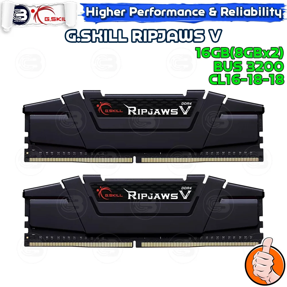 [CoolBlasterThai] G.SKILL Ripjaws V 16GB (8GBx2) BLACK DDR4-3200 CL16-18-18-38 (F4-3200C16D-16GVKB)