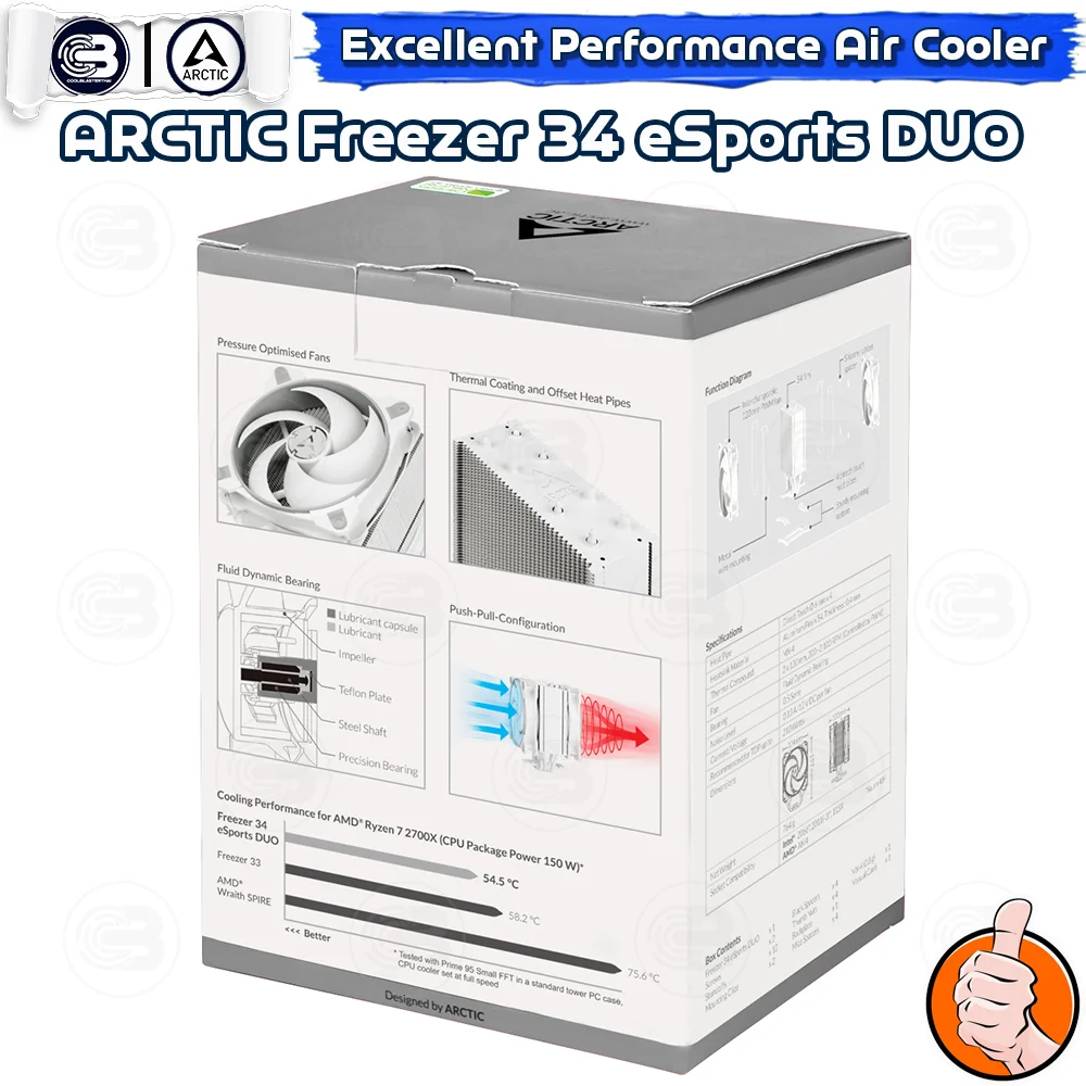 [CoolBlasterThai] ARCTIC FREEZER 34 eSports DUO (GREY-WHITE) Tower CPU Cooler (LGA1851/AM5 Ready)