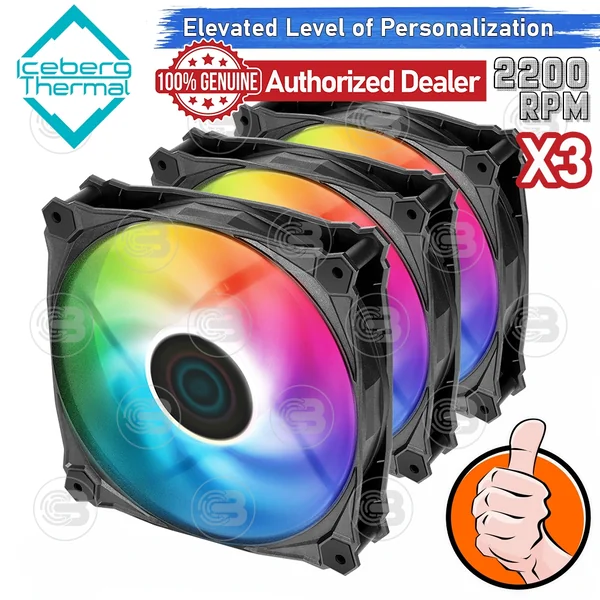 [CoolBlasterThai] Iceberg Thermal IceGALE Lightning ARGB Black 120 Fan Case (size 120 mm.) X3 Value Pack ประกัน 5 ปี image 1