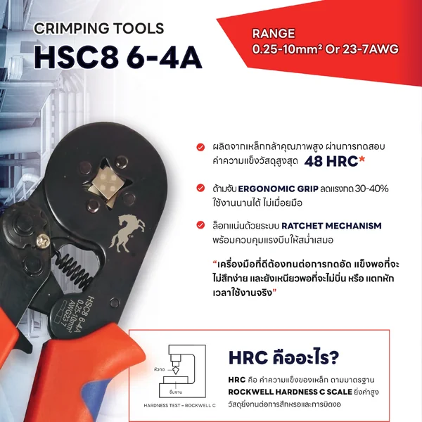 HSC8 6-4A : Crimping range 0.25-10mm Or 23-7AWG - คีมย้ำหางปลาคอร์ดเอ็น by MAX POWER-SHOP image 2 HSC8 6-4A : Crimping range 0.25-10mm Or 23-7AWG - คีมย้ำหางปลาคอร์ดเอ็น by MAX POWER-SHOP image 2