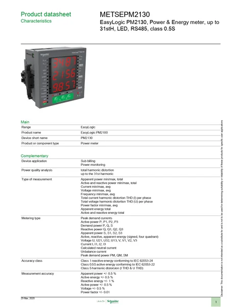 METSEPM2130 : Power Meter 31st Harmonic RS485 Class 0.5 7S Schneider by MAX POWER-SHOP image 2 METSEPM2130 : Power Meter 31st Harmonic RS485 Class 0.5 7S Schneider by MAX POWER-SHOP image 2